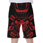 Red Samurai Mask Print Men's Beach Shorts
