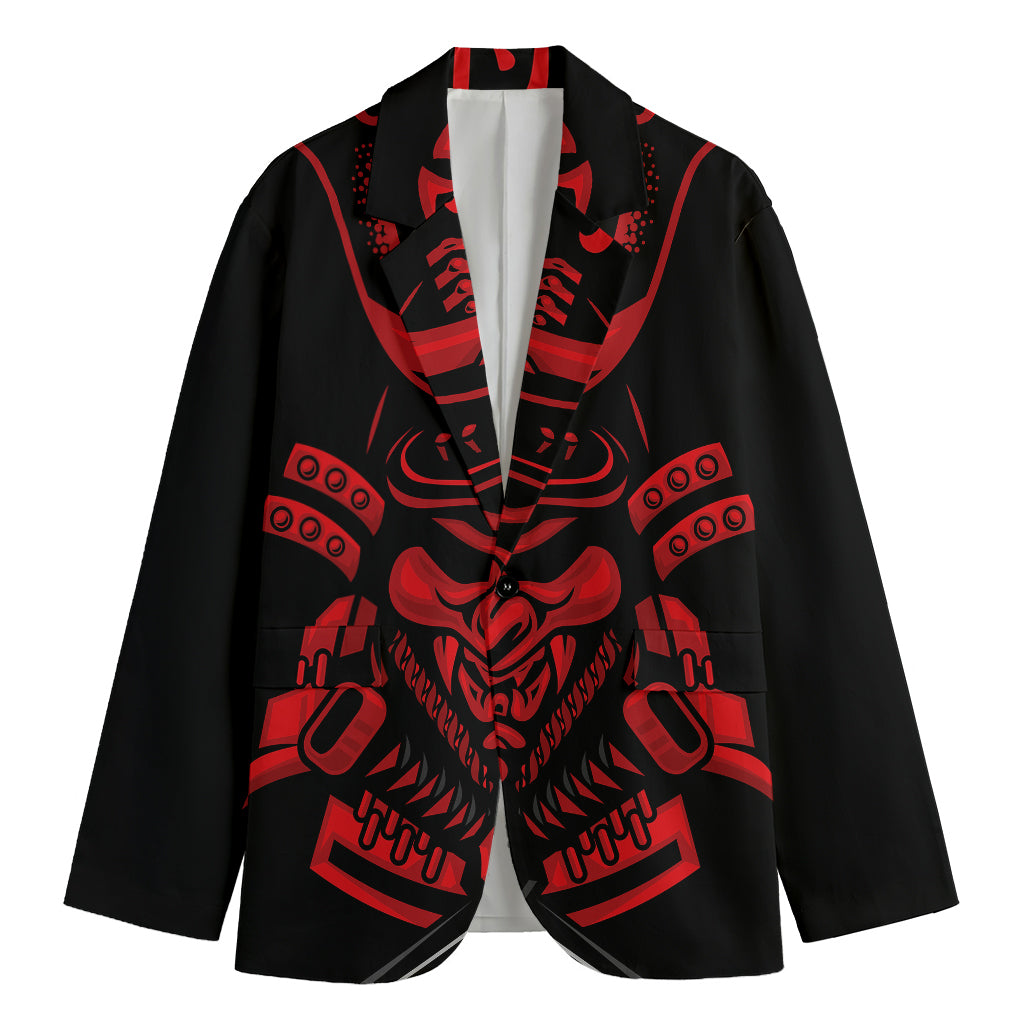 Red Samurai Mask Print Men's Blazer