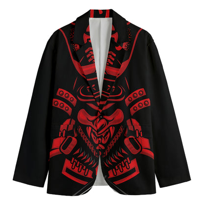Red Samurai Mask Print Men's Blazer