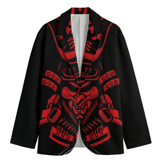 Red Samurai Mask Print Men's Blazer