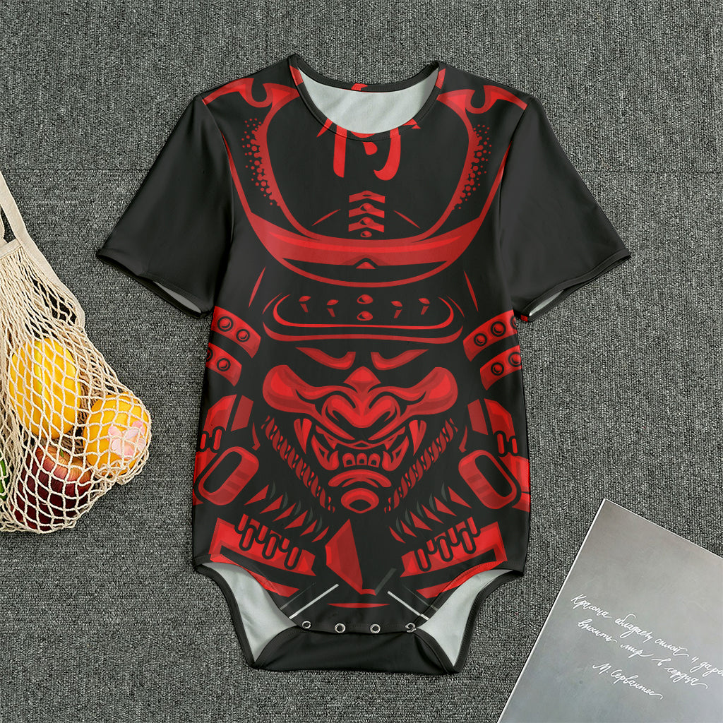 Red Samurai Mask Print Men's Bodysuit