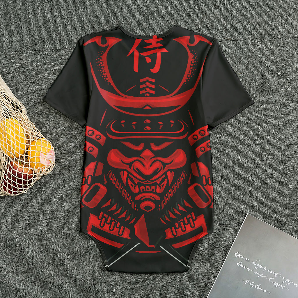 Red Samurai Mask Print Men's Bodysuit