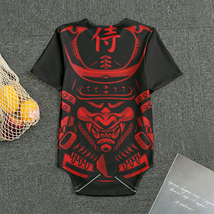 Red Samurai Mask Print Men's Bodysuit
