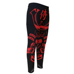 Red Samurai Mask Print Men's Compression Pants