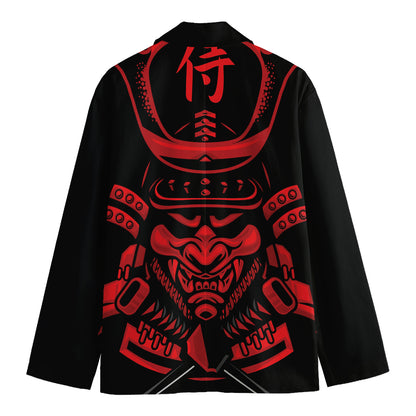 Red Samurai Mask Print Men's Cotton Blazer