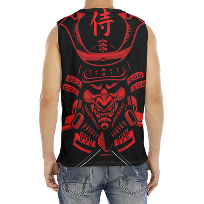 Red Samurai Mask Print Men's Fitness Tank Top