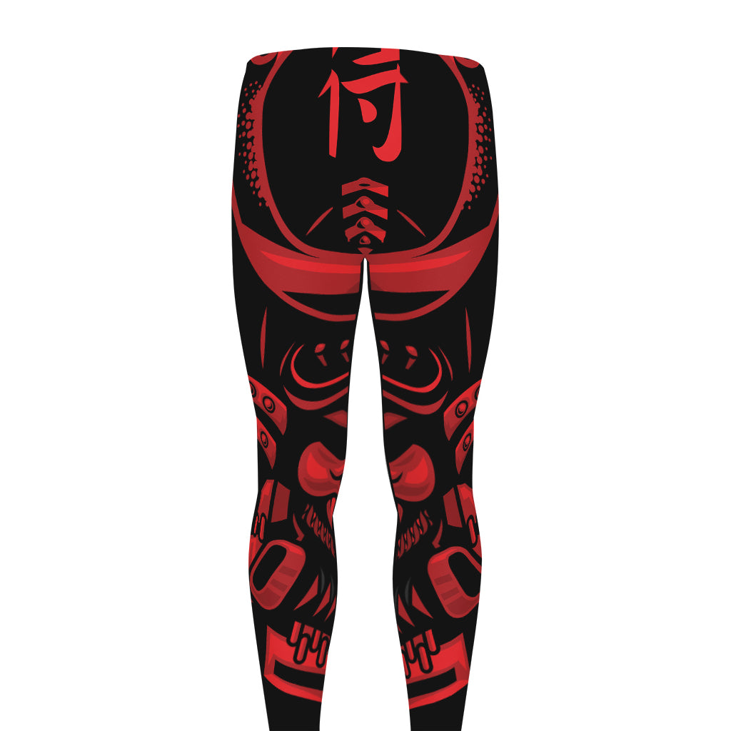 Red Samurai Mask Print Men's leggings