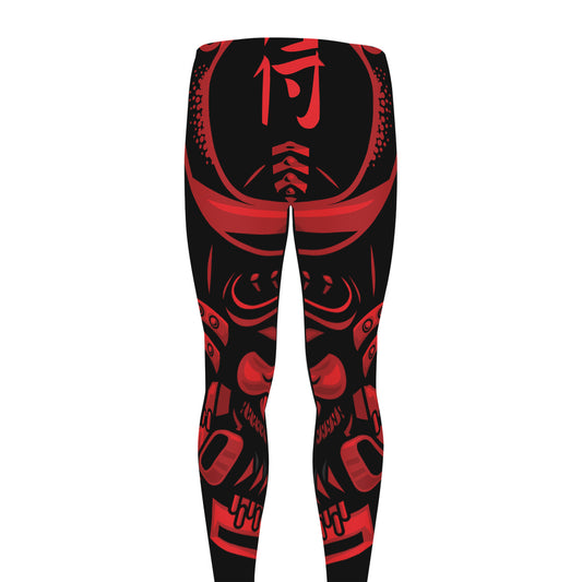 Red Samurai Mask Print Men's leggings