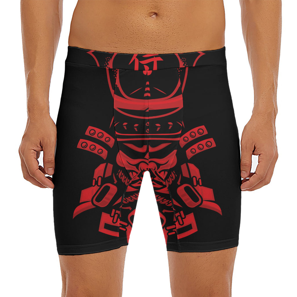 Red Samurai Mask Print Men's Long Boxer Briefs