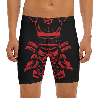 Red Samurai Mask Print Men's Long Boxer Briefs