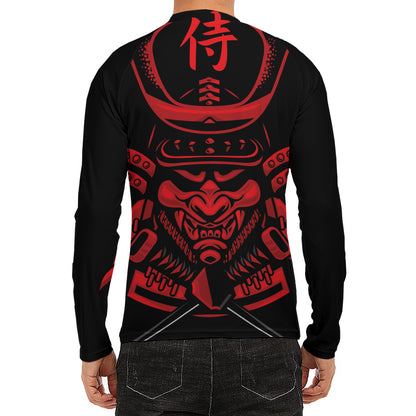 Red Samurai Mask Print Men's Long Sleeve Rash Guard