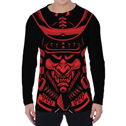 Red Samurai Mask Print Men's Long Sleeve T-Shirt