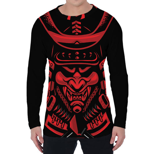 Red Samurai Mask Print Men's Long Sleeve T-Shirt