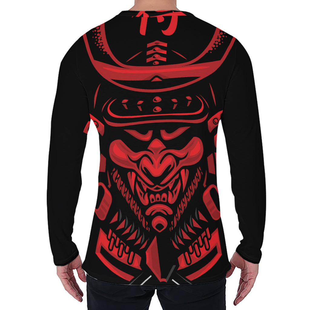 Red Samurai Mask Print Men's Long Sleeve T-Shirt