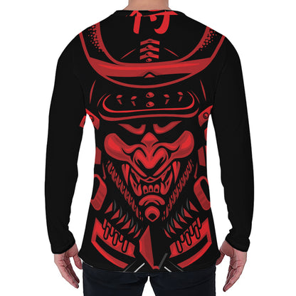 Red Samurai Mask Print Men's Long Sleeve T-Shirt