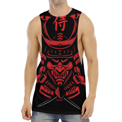 Red Samurai Mask Print Men's Muscle Tank Top