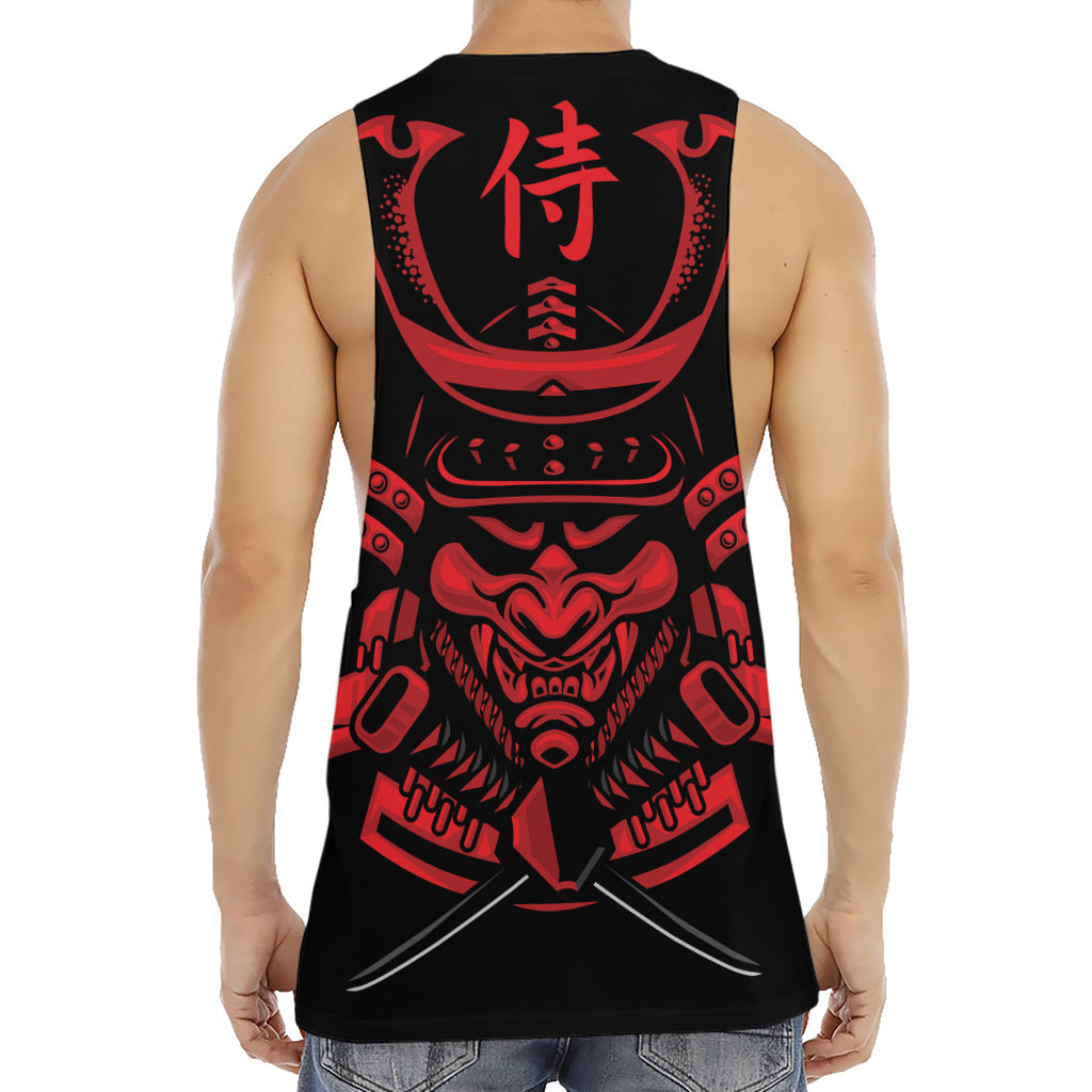 Red Samurai Mask Print Men's Muscle Tank Top