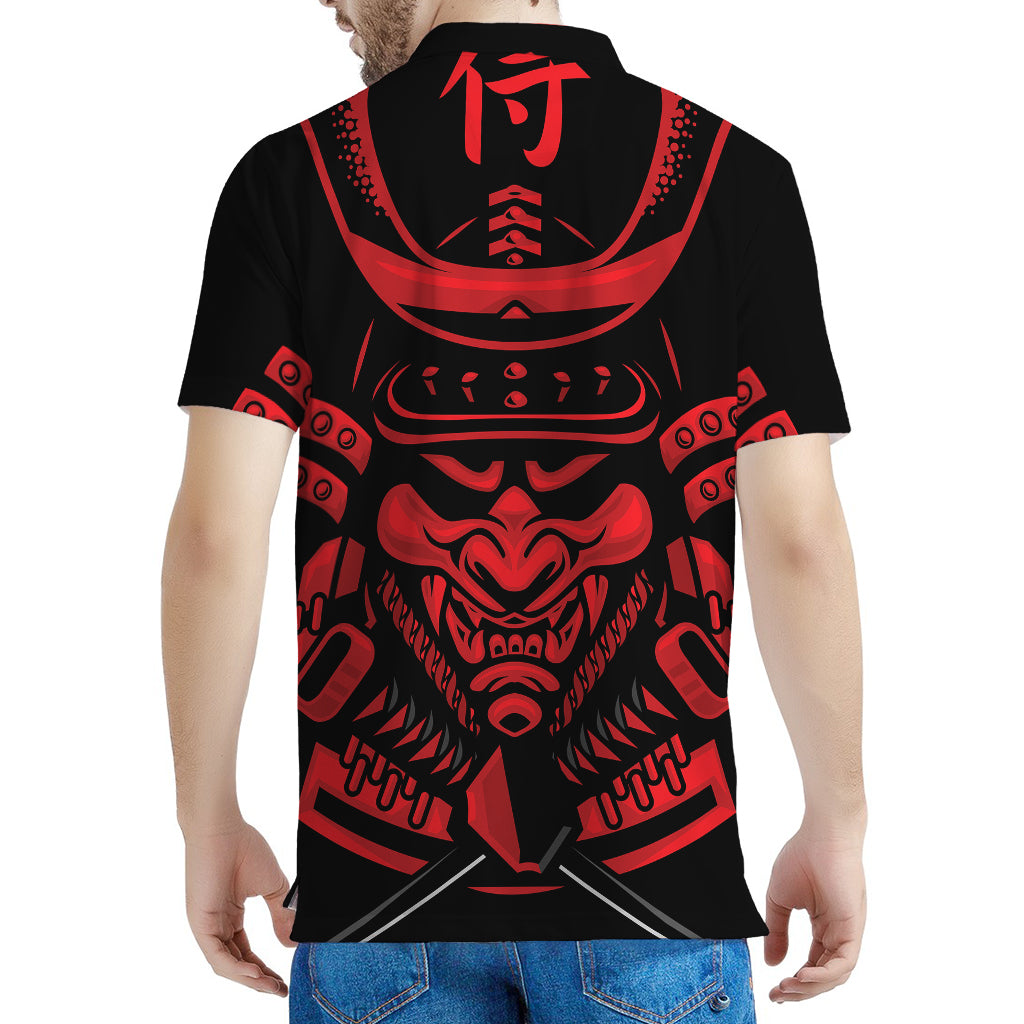 Red Samurai Mask Print Men's Polo Shirt