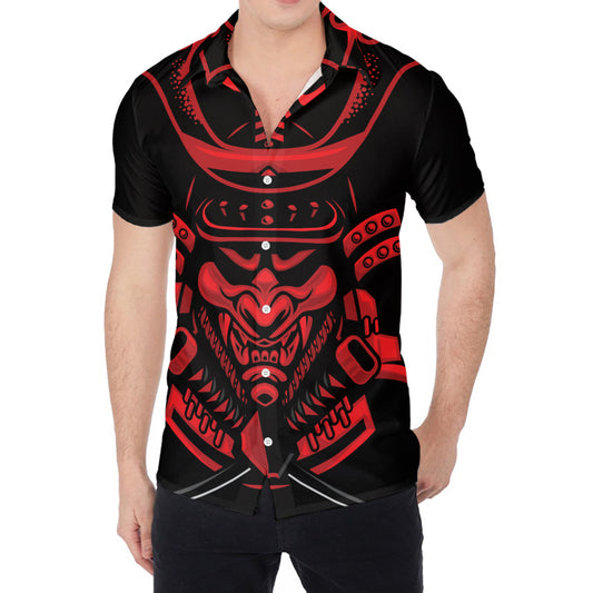 Red Samurai Mask Print Men's Shirt