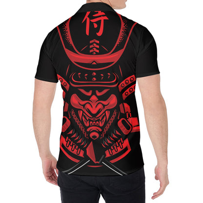 Red Samurai Mask Print Men's Shirt