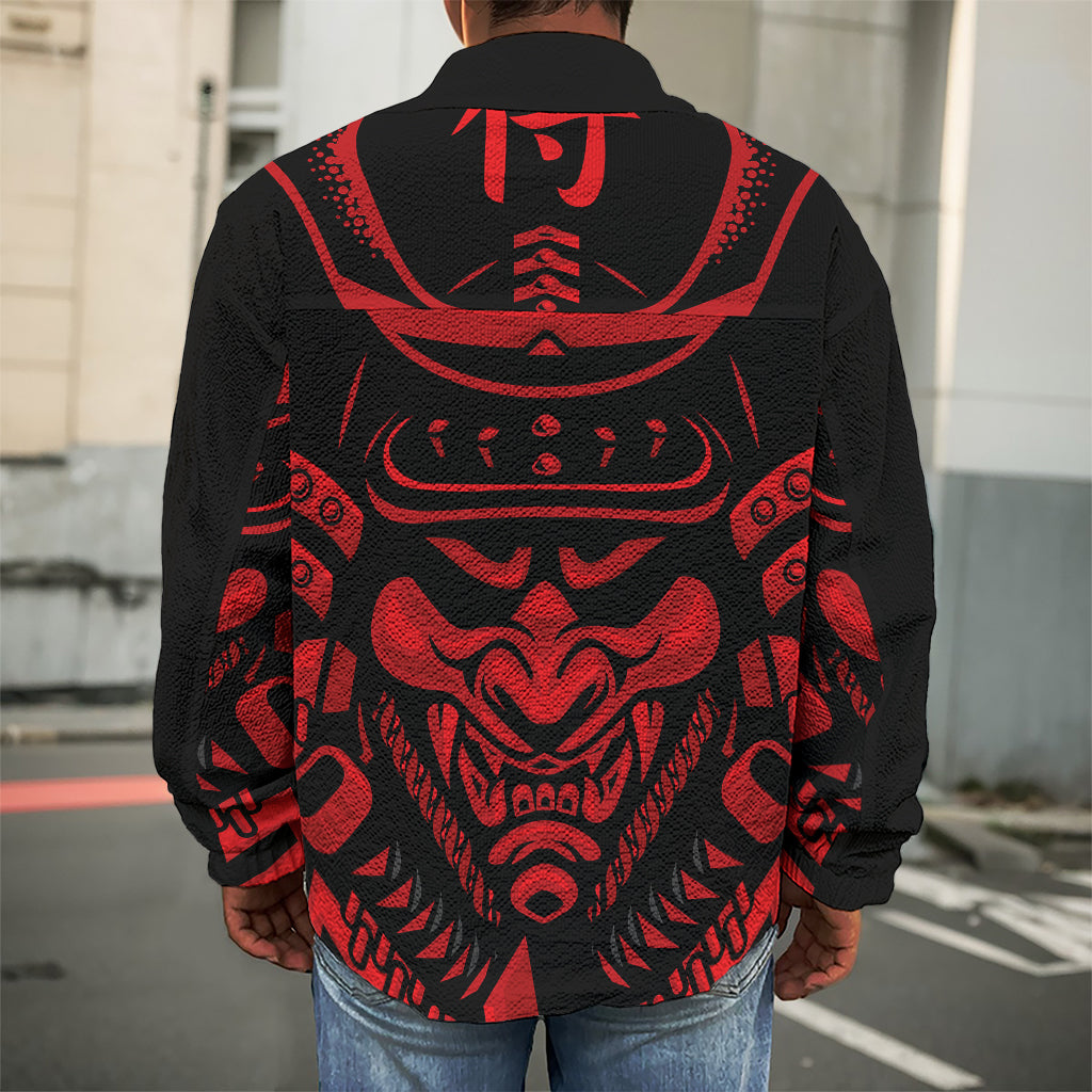 Red Samurai Mask Print Men's Shirt Jacket