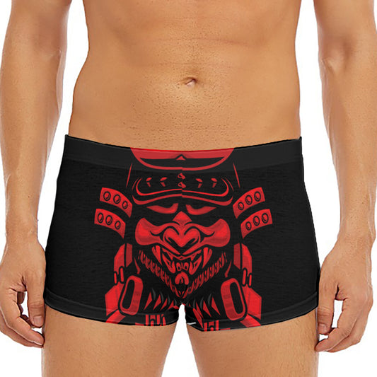 Red Samurai Mask Print Men's Short Boxer Briefs