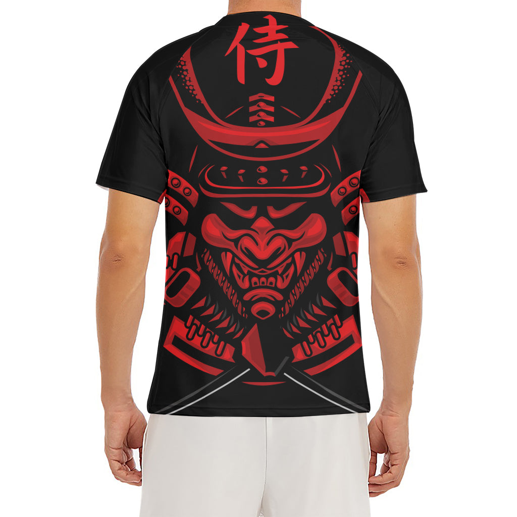 Red Samurai Mask Print Men's Short Sleeve Rash Guard