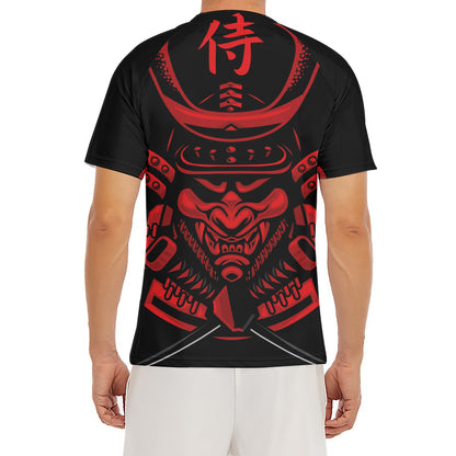 Red Samurai Mask Print Men's Short Sleeve Rash Guard