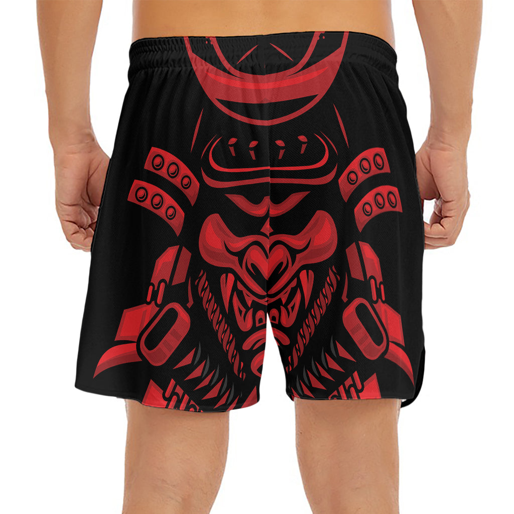 Red Samurai Mask Print Men's Split Running Shorts