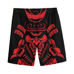 Red Samurai Mask Print Men's Sports Shorts
