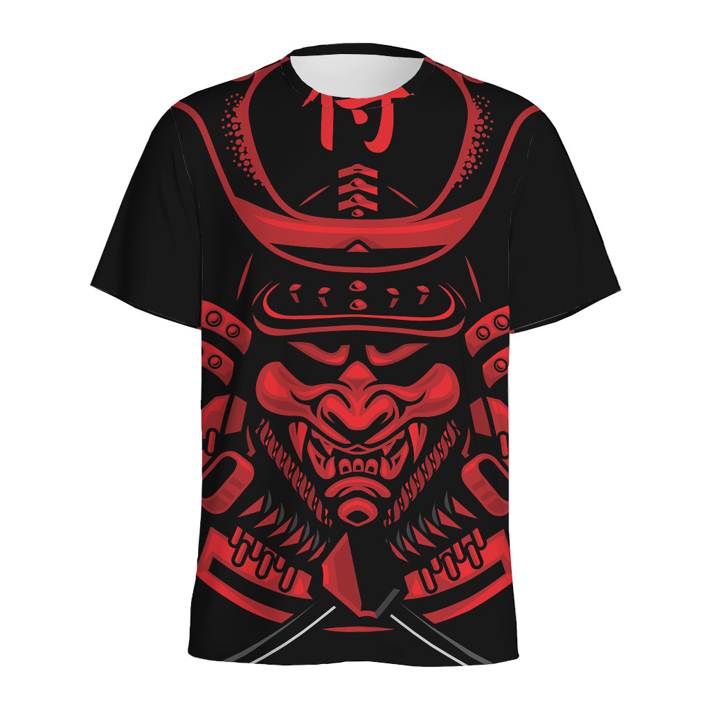 Red Samurai Mask Print Men's Sports T-Shirt