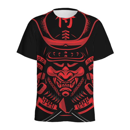 Red Samurai Mask Print Men's Sports T-Shirt