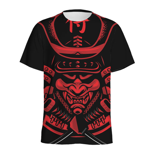 Red Samurai Mask Print Men's Sports T-Shirt