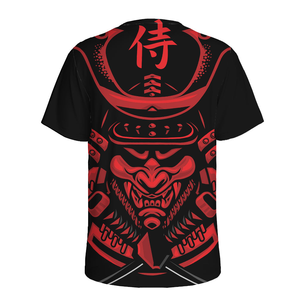 Red Samurai Mask Print Men's Sports T-Shirt