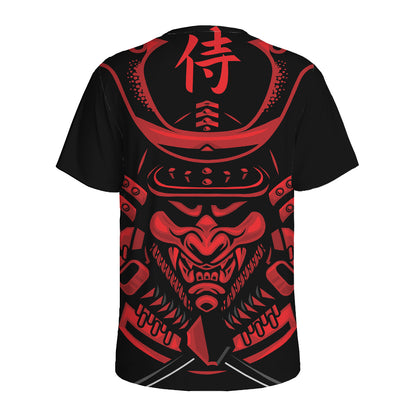 Red Samurai Mask Print Men's Sports T-Shirt