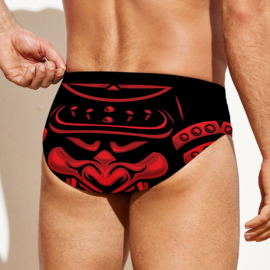 Red Samurai Mask Print Men's Swim Briefs