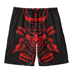 Red Samurai Mask Print Men's Swim Trunks