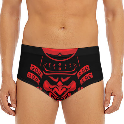 Red Samurai Mask Print Men's Triangle Swim Briefs