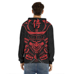 Red Samurai Mask Print Men's Velvet Pullover Hoodie