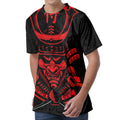 Red Samurai Mask Print Men's Velvet T-Shirt