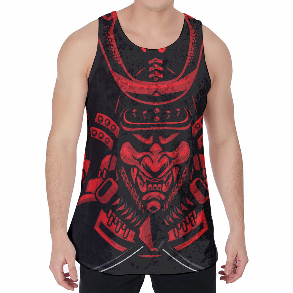 Red Samurai Mask Print Men's Velvet Tank Top