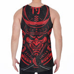 Red Samurai Mask Print Men's Velvet Tank Top