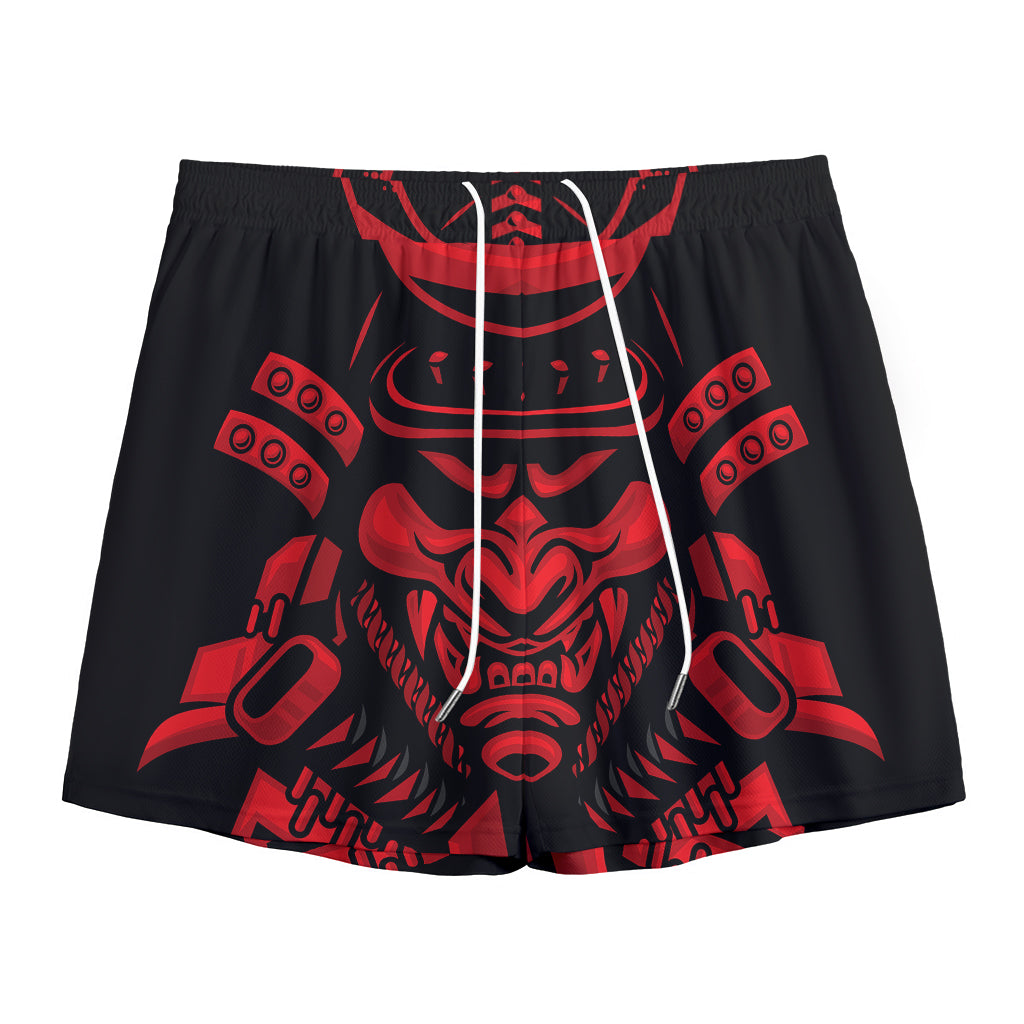Red Samurai Mask Print Mesh Shorts