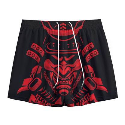 Red Samurai Mask Print Mesh Shorts