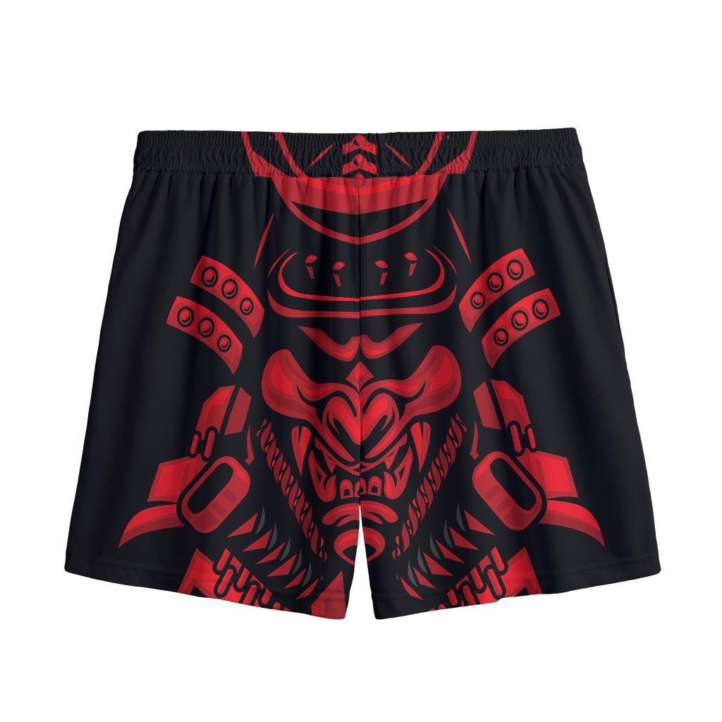 Red Samurai Mask Print Mesh Shorts