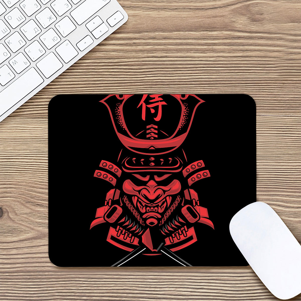 Red Samurai Mask Print Mouse Pad