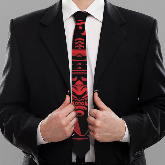Red Samurai Mask Print Necktie