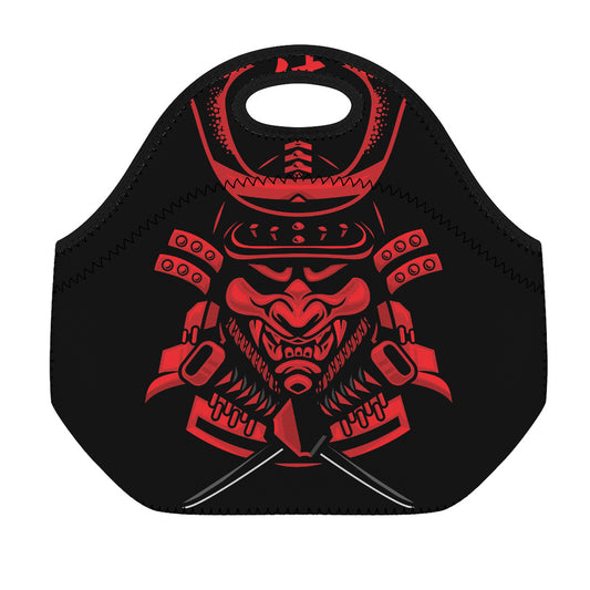 Red Samurai Mask Print Neoprene Lunch Bag
