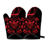Red Samurai Mask Print Oven Mitts