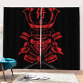 Red Samurai Mask Print Pencil Pleat Curtains